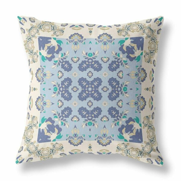 Palacedesigns 18 in. Rose Box Indoor & Outdoor Zippered Throw Pillow Off-White & Blue PA3106587